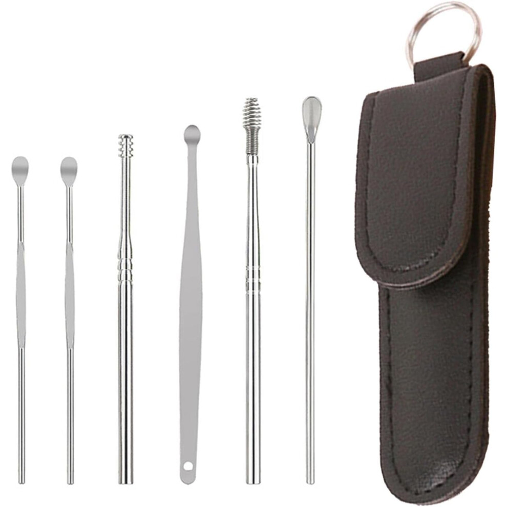 Spring Earwax Cleaner Tool Set, Metal Ear Wax Removal Kit, Reusable Ear Cleaner With Storage Bag, Black Ear Spoon Tools