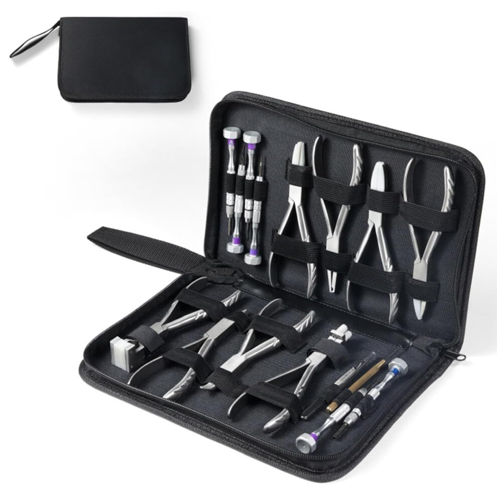 Eyeglass Pliers Set, Glasses Frame And Nose Pad Adjustment Tools, With 8 Optician Pliers And 6 Screwdrivers, Tweezers/Crochet Hook, 16 Set 9001264335519