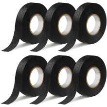 Pack of 6 Car Fabric Tape, Black, 19mm x 15m, Heat Resistant Wiring Harness Tape