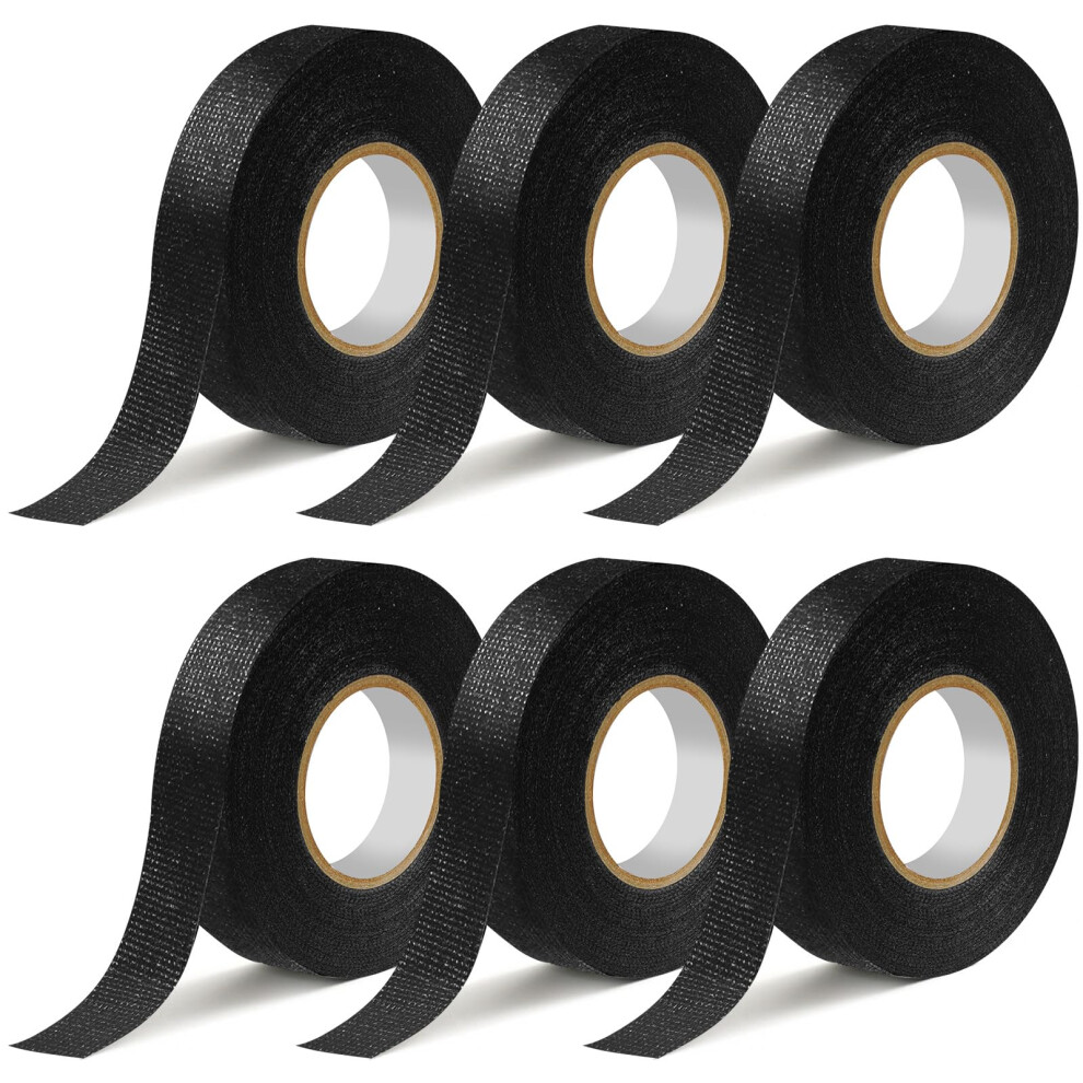 Pack Of 6 Car Fabric Tape, 19Mm X 15M, Heat Resistant Wiring Harness Tape Black 9119770176585