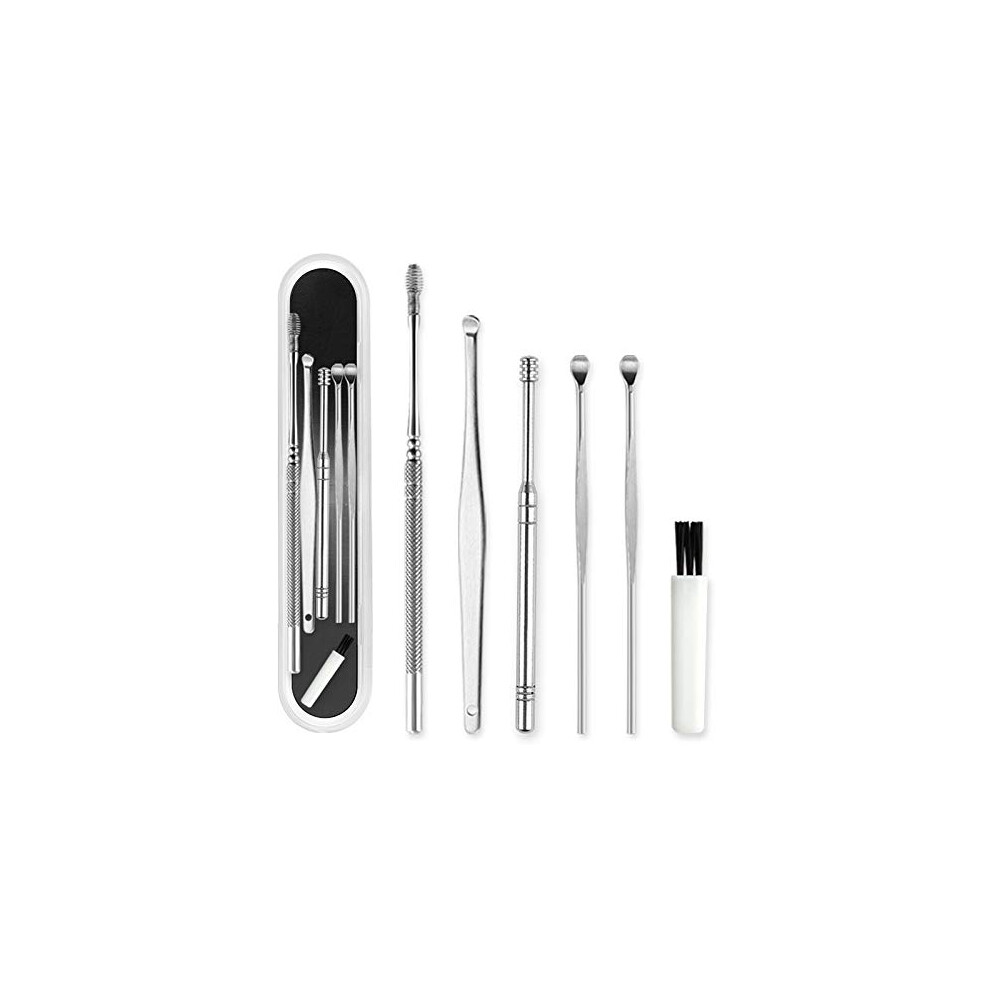 6Pcs Ear Pick Set Steel Ear Wax Curette Remover Ear Cleaner Spoon Spiral Tool With Case