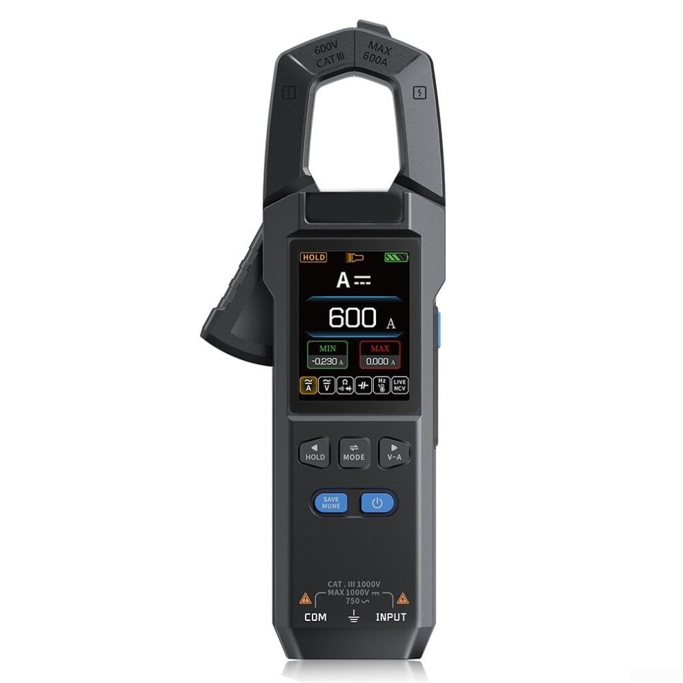 Digital Clamp Multimeter, 10000 Counts Ac/Dc 600A Voltage Tester, With 2.0' Tft Color Display, Ncv, Temp 551300C 9119770178985