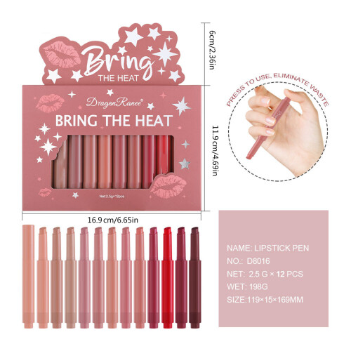 12x/Set Moisturizing Lip Gloss Press Lipstick Pen Lip Liner 2