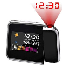 Digital projeksjonsvekkerklokke, værstasjon med innendørstermometer og hygrometer, enkel å bruke med snooze-funksjon for soverom (justerbart rødt
