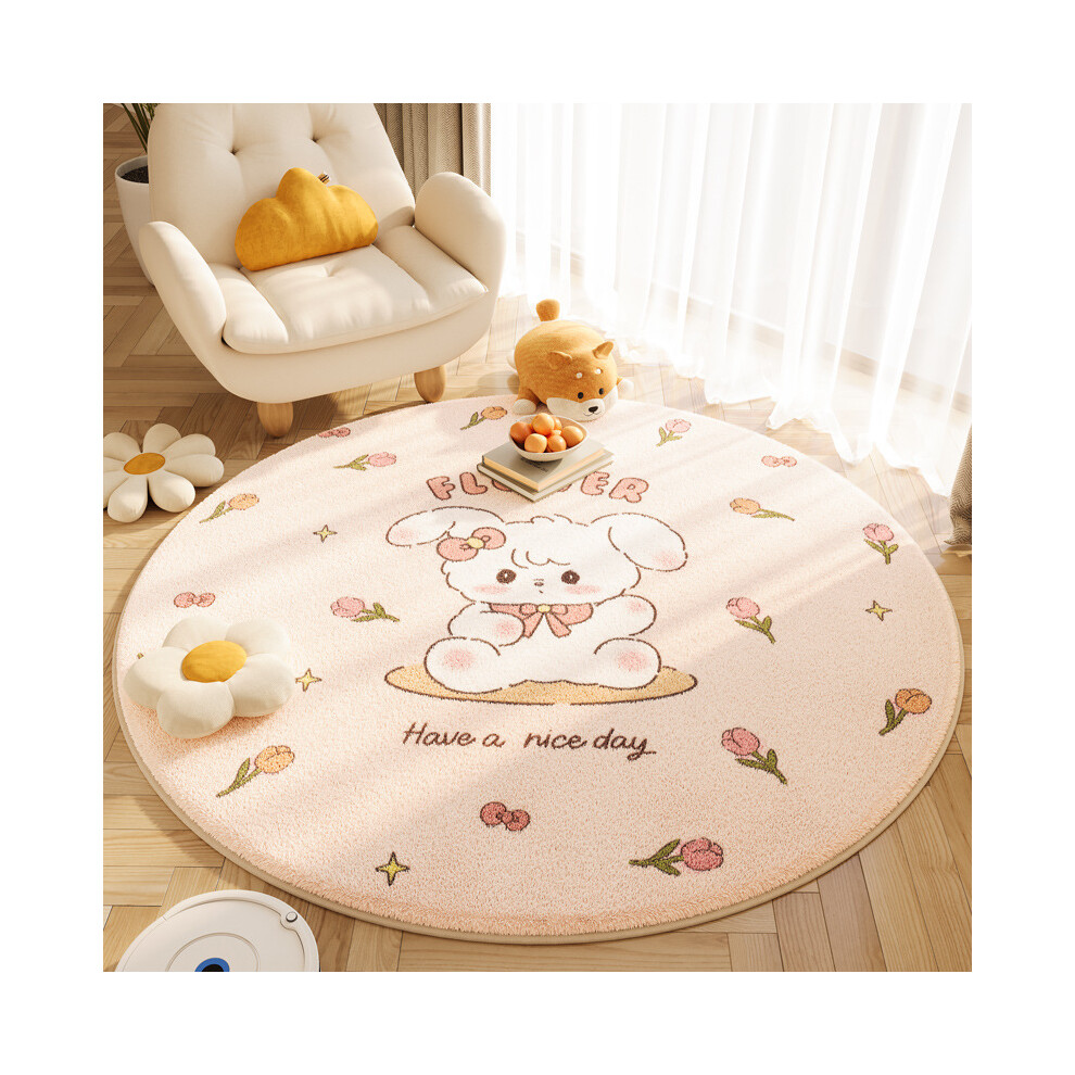 (Fluffy Rabbit Round, 100*100cm) Cartoon animal imitation cashmere anti-slip round carpet