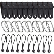 Cordas elásticas reforçadas com bola, ideais para amarrar equipamentos em barracas e toldos de camping, fáceis de instalar e remover, na cor preta