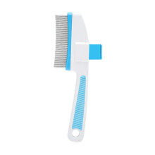 Cat Shedding Brush Grooming Tool With Release Button Pet Flea Removal Comb For Bathing Dogs And Cats Indoor Outdoor Blue