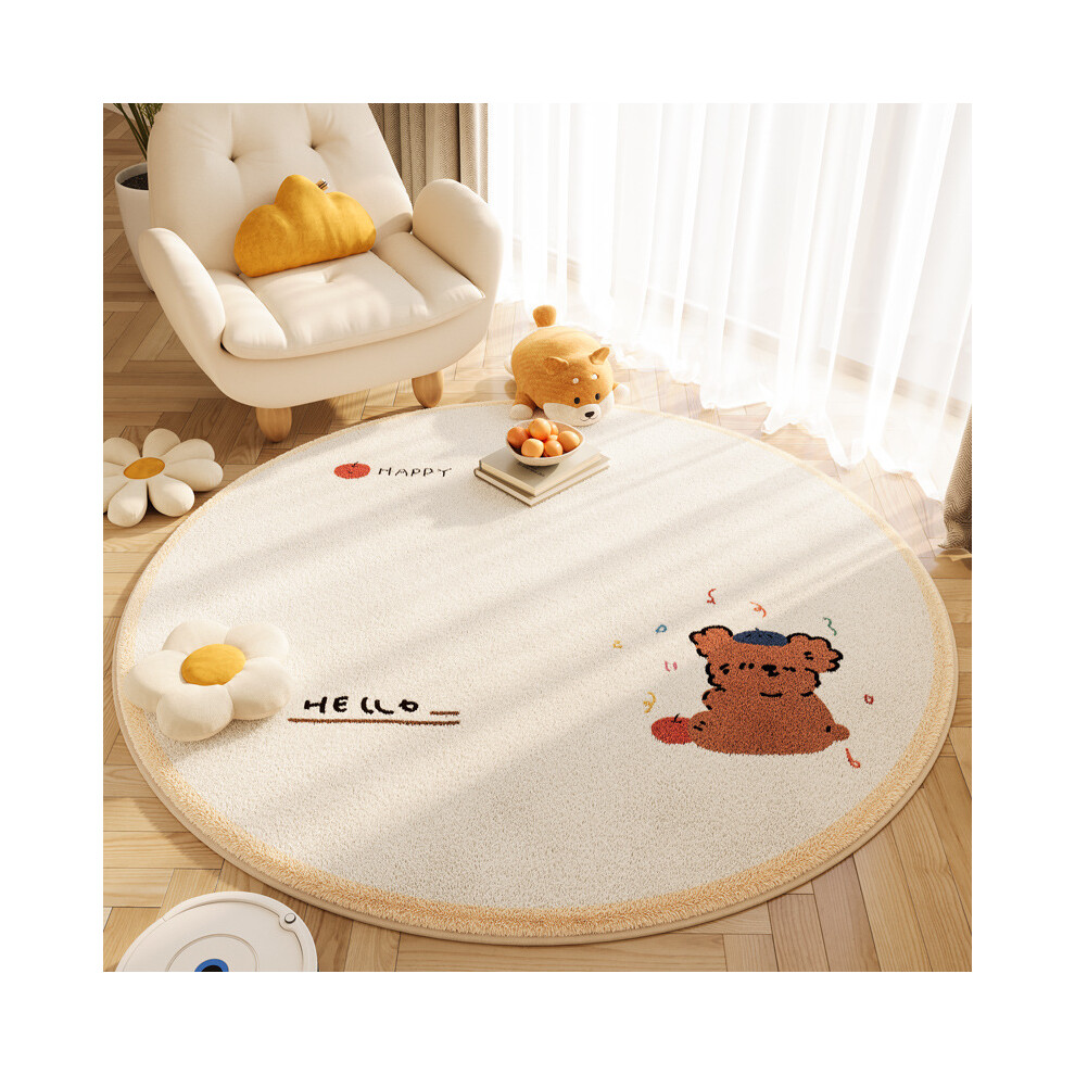 Red ( Apple Round, 120*120Cm) Cartoon Animal Imitation Cashmere Anti-Slip Round Carpet