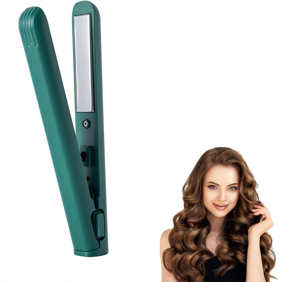 Green Mini Hair Straightener 2In1 Dualpurpose Portable Travel Curling Iron For Short And Long Hair All Hair Types
