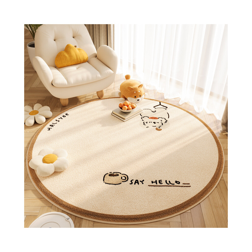 (The upside-down puppy is round, 80*80cm) Cartoon animal imitation cashmere anti-slip round carpet