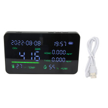 Slimme luchtkwaliteitsmeter met CO2HCHO-detectie, digitale temperatuur- en vochtigheidsmeter met datum- en tijdweergave voor gebruik binnenshuis,