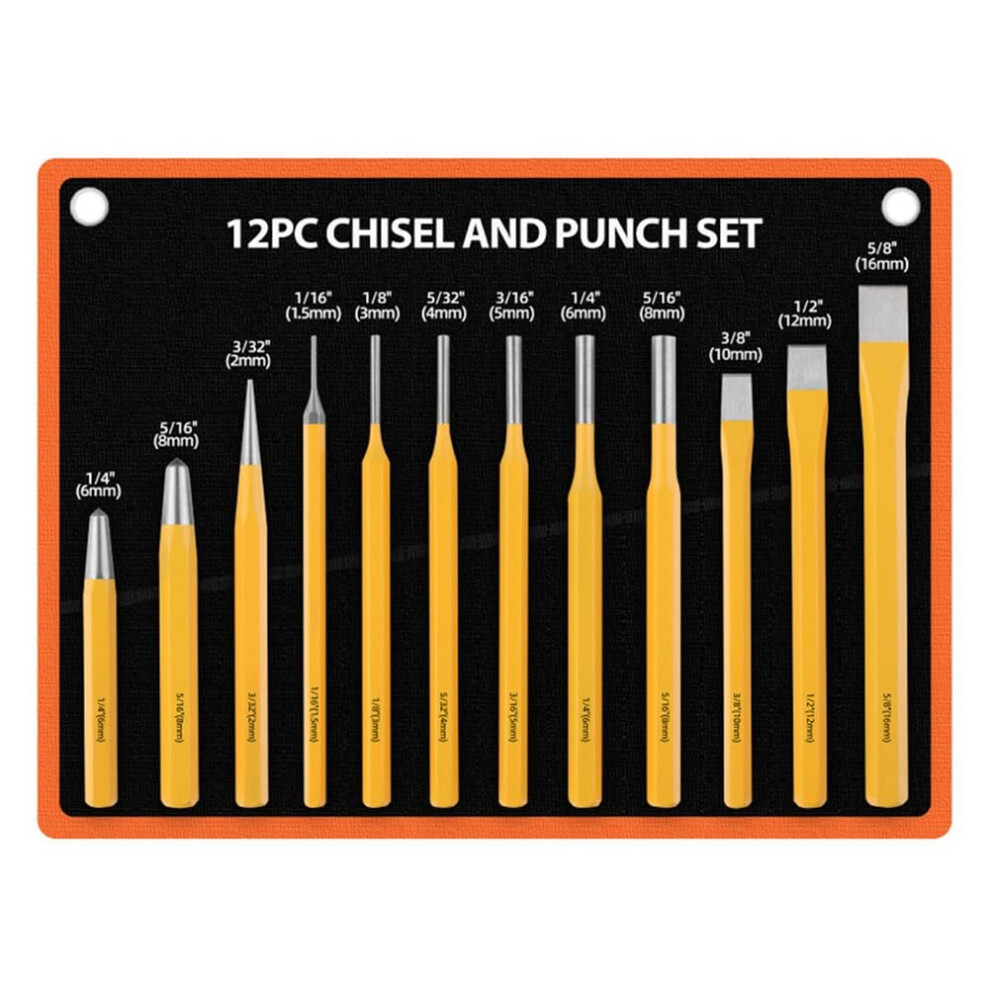 12Piece Punching Set Masonry Chisel Flat And Cylinder Punches, Easy Install, Easy To Use 9119770181626