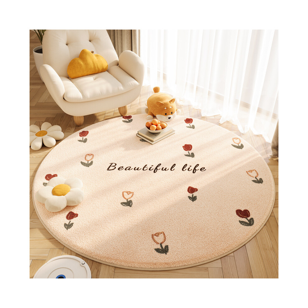 (beautiful circle, 80*80cm) Cartoon animal imitation cashmere anti-slip round carpet