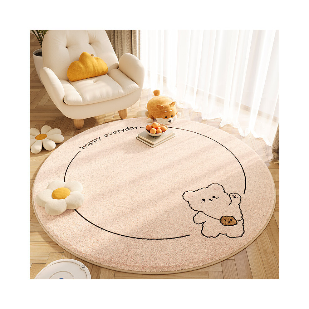 (Hanging bear balls, 60*60cm) Cartoon animal imitation cashmere anti-slip round carpet