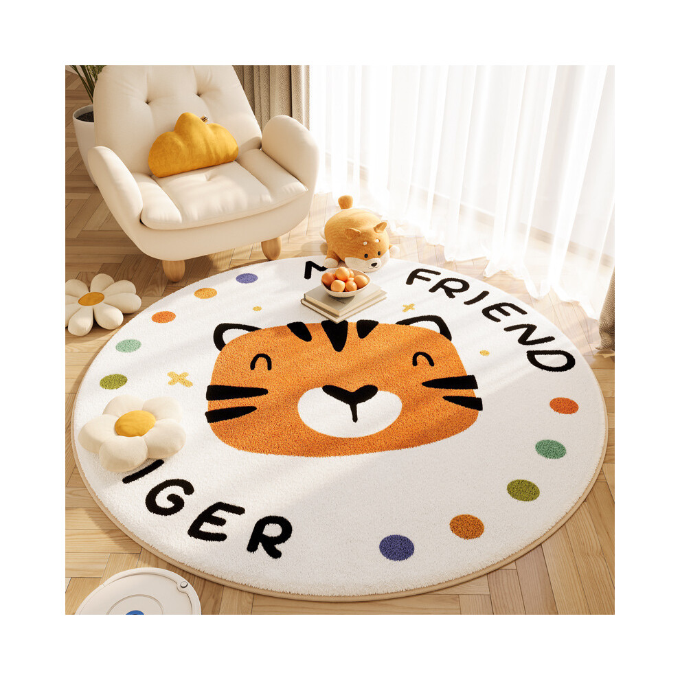 (Tiger Yuan, 160*160cm) Cartoon animal imitation cashmere anti-slip round carpet