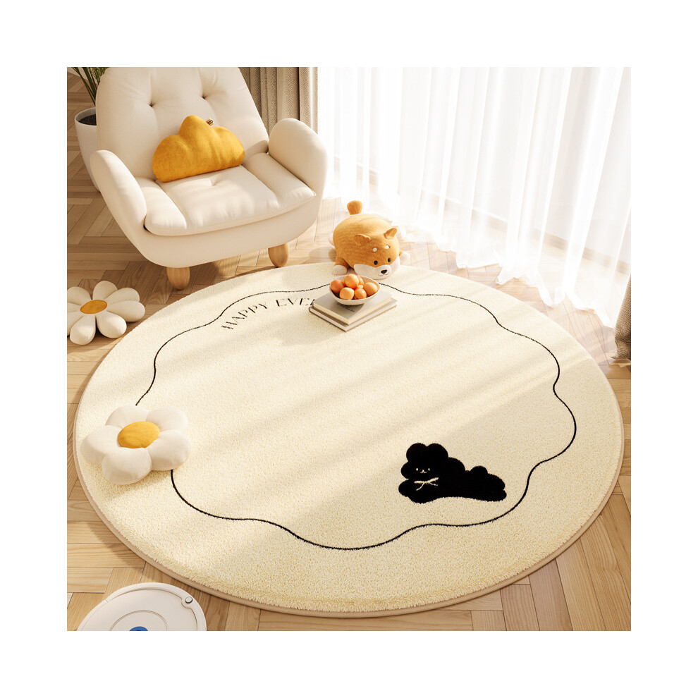 Black (Little Rabbit Round, 100*100Cm) Cartoon Animal Imitation Cashmere Anti-Slip Round Carpet