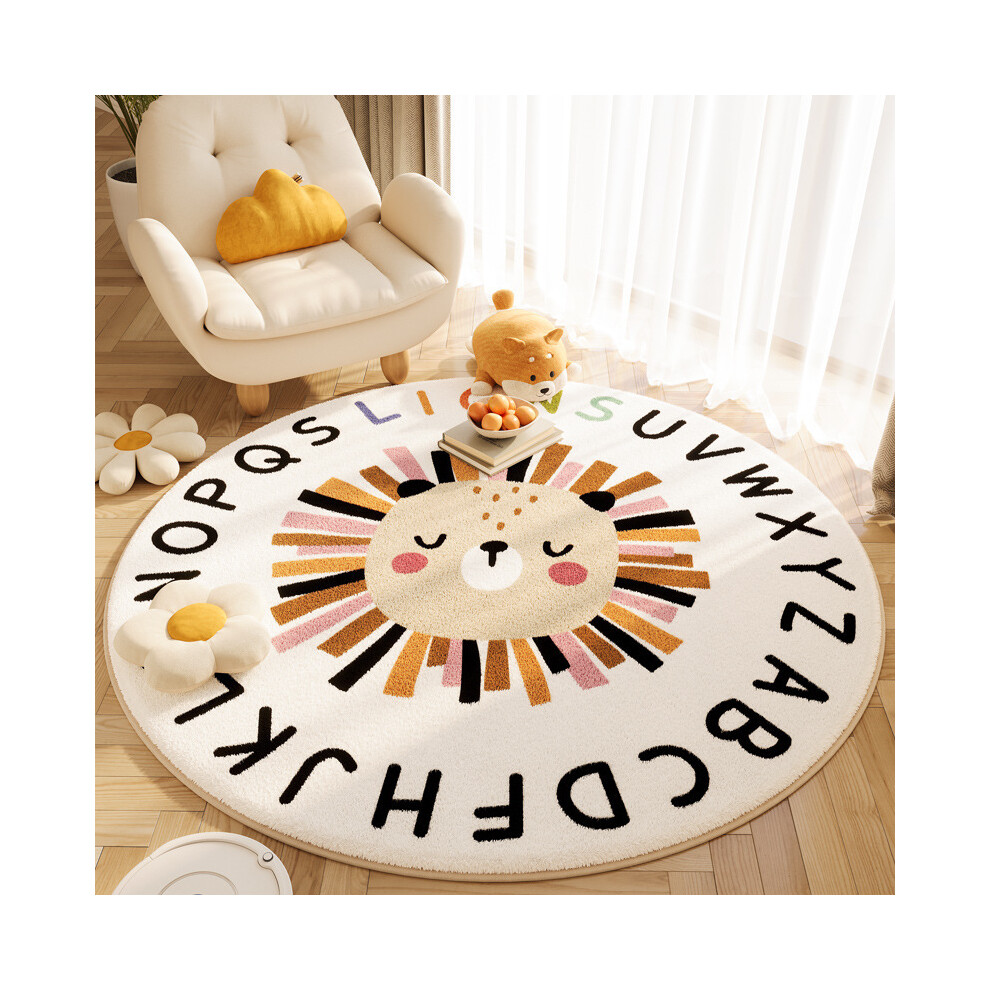(Lion round, 120*120cm) Cartoon animal imitation cashmere anti-slip round carpet