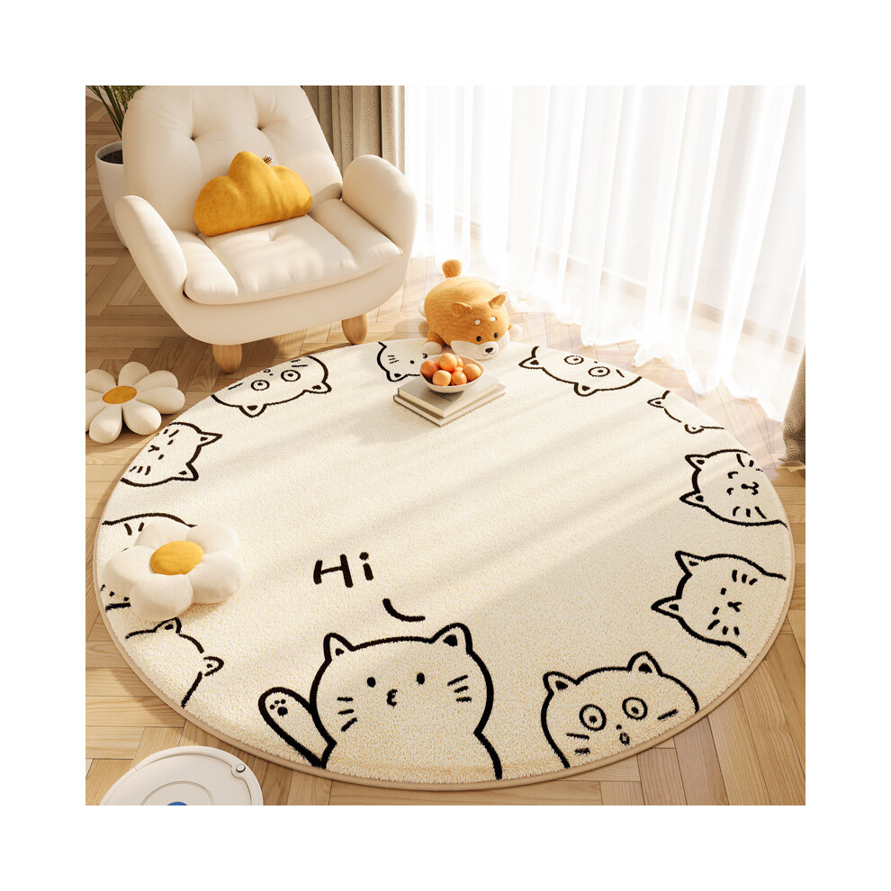 (The cat group is round., 60*60cm) Cartoon animal imitation cashmere anti-slip round carpet