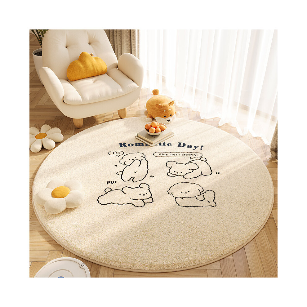(Four little dogs round, 60*60cm) Cartoon animal imitation cashmere anti-slip round carpet