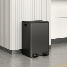 HOMCOM 2 x 28L Dual Kitchen Bin Pedal Bin for Recycling and Waste, Black