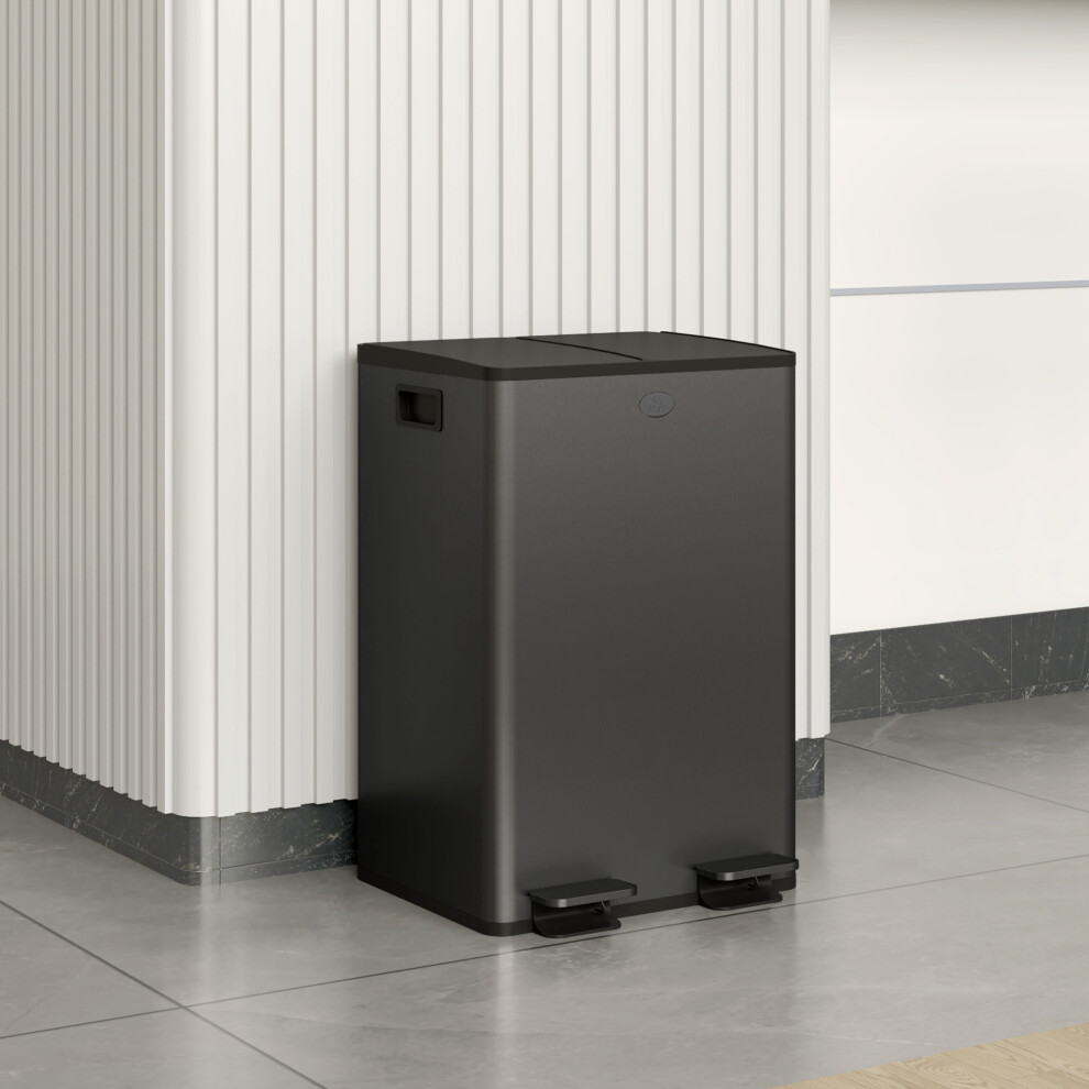 Homcom 2 X 28L Dual Kitchen Bin Pedal Bin For Recycling And Waste, Black