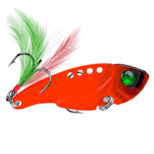Fishing Bait Spoon Pike 55mm 11g Treble Hook Feather Metal Hard Bait Vib Bait Orange Red