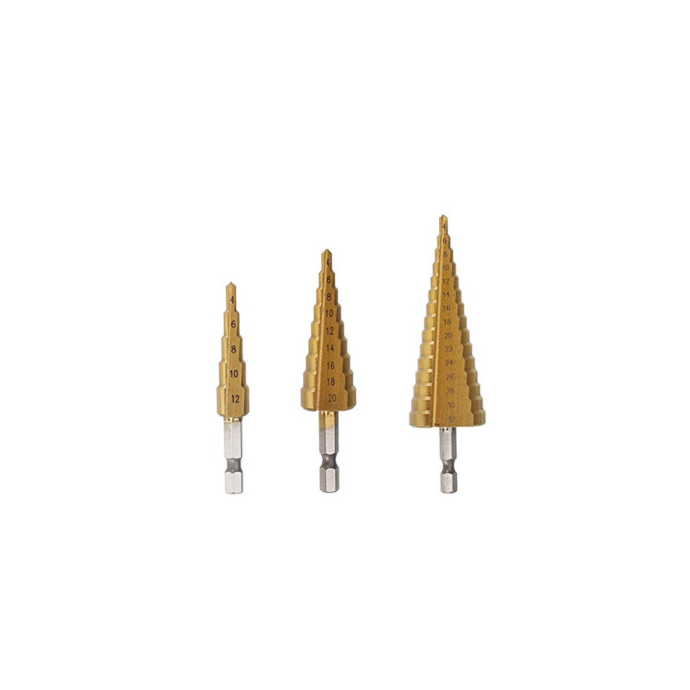 3Piece 1/4Inch Hex Shank Hsscoated Step Drill Bit Set 412/420/432 Mm In Bag 9119770181008