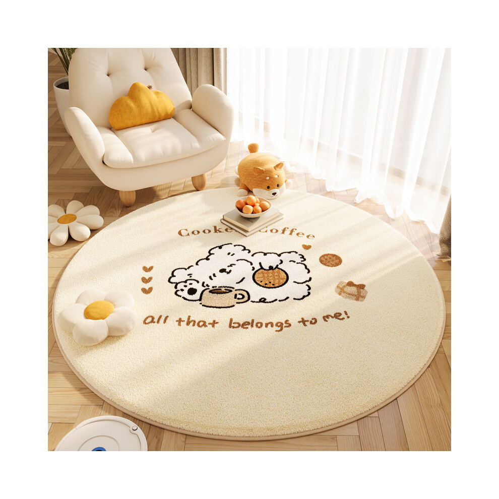 (Coffee Puppy Yuan, 100*100cm) Cartoon animal imitation cashmere anti-slip round carpet