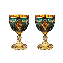 2Pcs Vintage Metal Wine Cup Medieval-Gold transparent blu