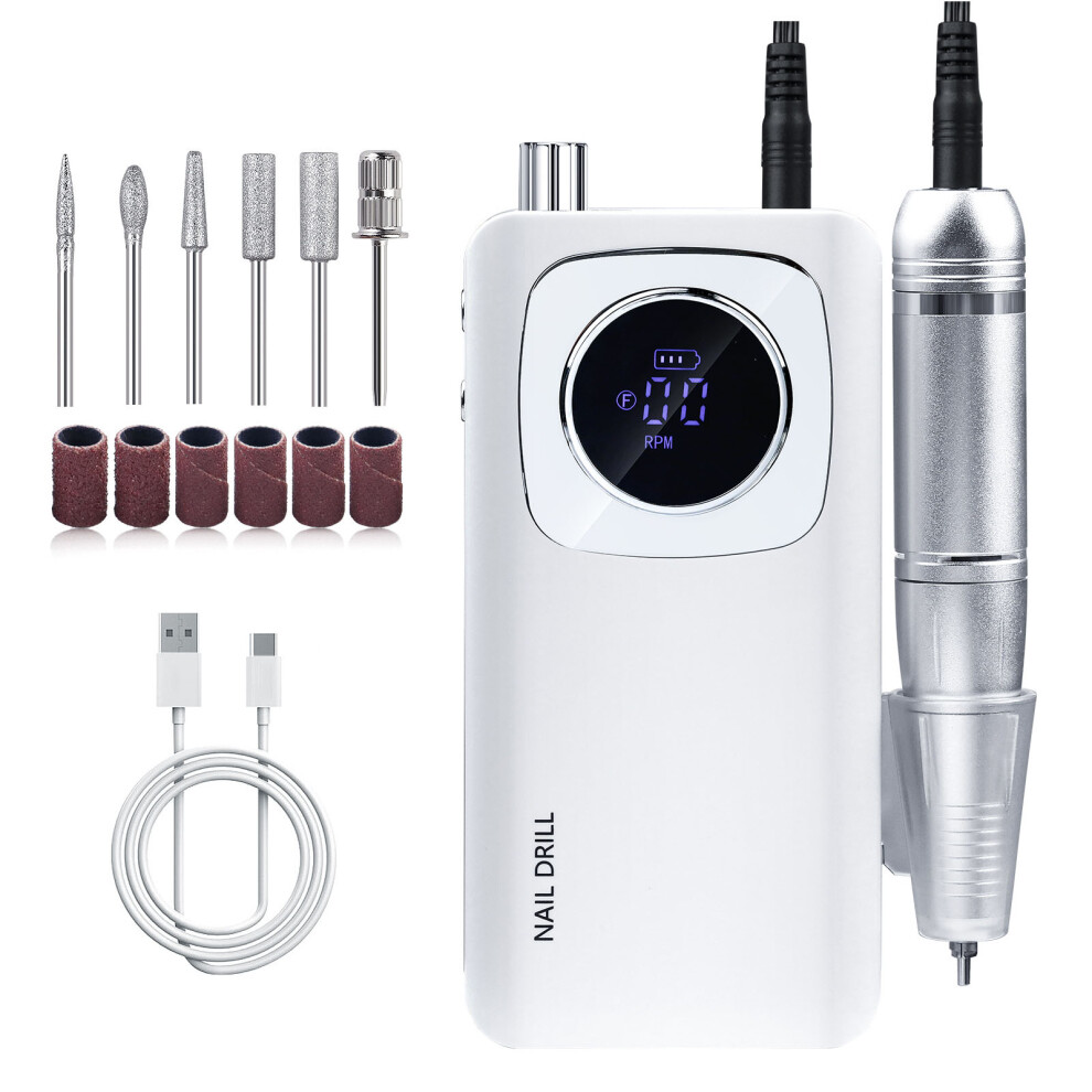 Electric Nail Files Rechargeable Nail Drill 45000RPM Nail-White
