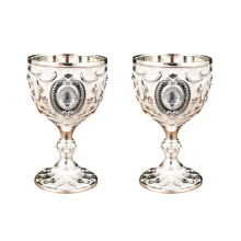2Pcs Vintage Medieval Goblet Drinking Glass Metal-Silver white
