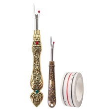 Thread cutter with seam ripper, for removing thread, sewing, clothing, needles, work patterns, 2 pieces gold