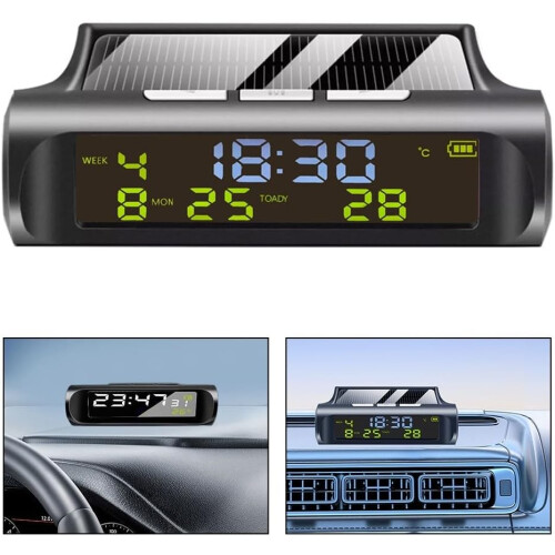 Solar Car Clock with RealTime Temperature Display and SolarPowered Charging for Dashboard 2
