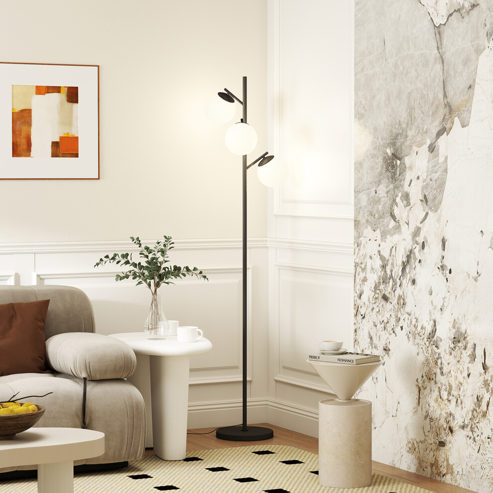 Homcom Modern Tree Floor Lamp With 3 Light, For Living Room Bedroom, Black
