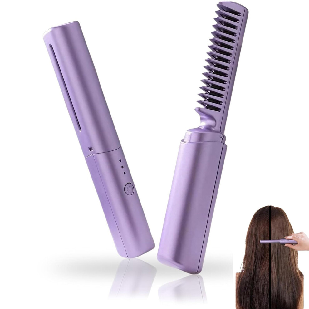 Ceramic Hairdressing Comb Mini DualPurpose Cordless 2In1 TouchUp Purple for Less Frizz Smooth Straight Hair