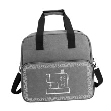 Gray sewing machine carrying bag with storage for accessories