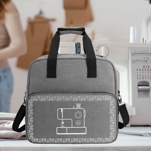 Gray sewing machine carrying bag with storage for accessories 1