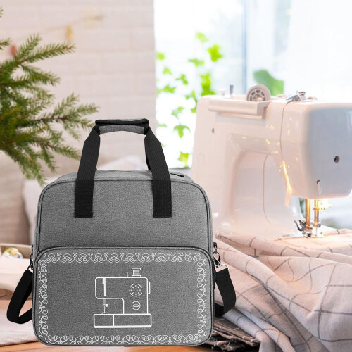 Gray sewing machine carrying bag with storage for accessories 2
