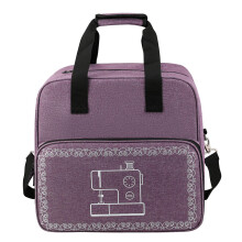 Sewing Machine Tote Bag, Multiple Pockets, Shoulder Strap, Dark Purple, Gray