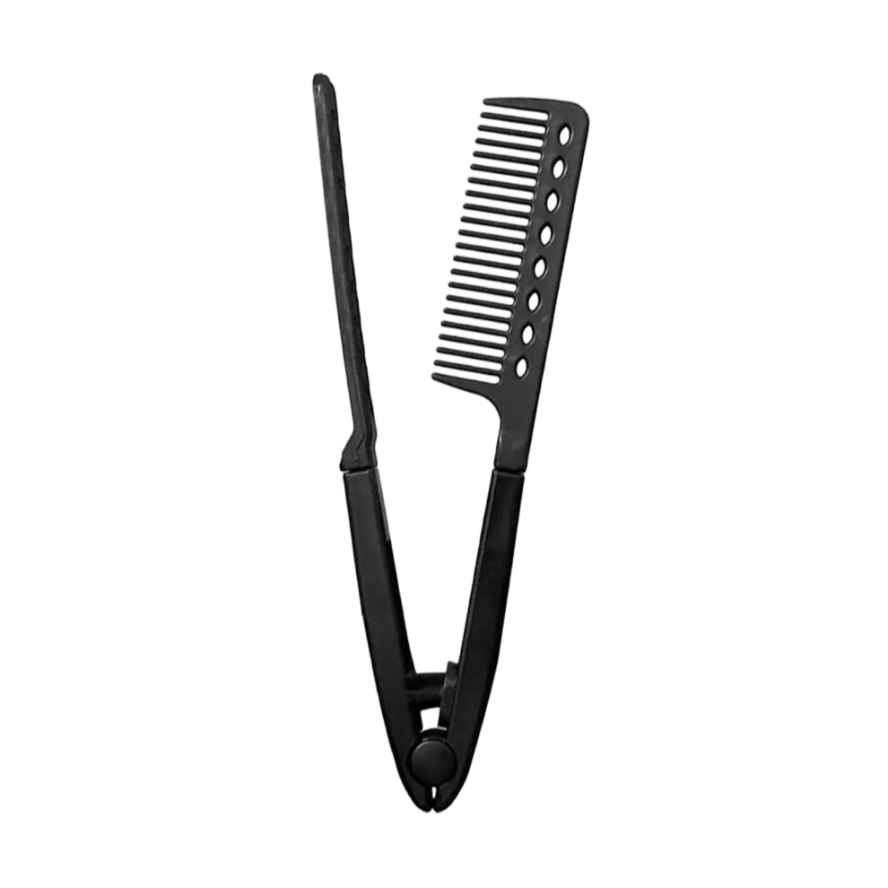 Black Hair Straightener Comb Vtype, Nonslip Ergonomic Handle, For Beginners And Professionals