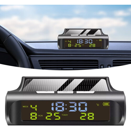 Solar Car Clock with Temperature Display, Solar Powered Digital Dashboard Clock for Vehicles 2