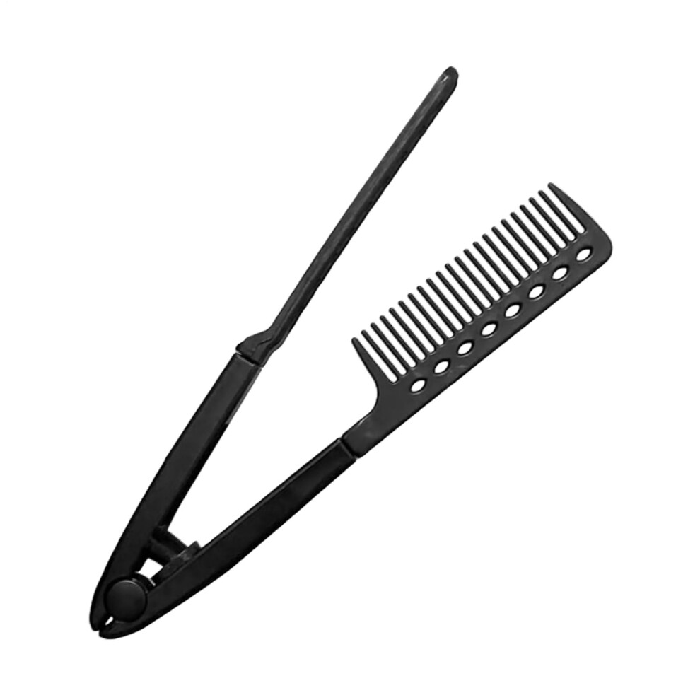 Black Hair Straightener Comb Vtype For Thick Hair Flat Iron Antifrizz Wet Dry Ergonomic Handle