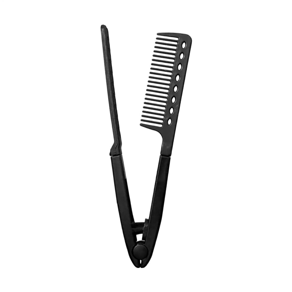 Black Hair Straightener Comb Vshape Design Professional Straightening Styling Brush For Smooth Hair Portable Flat Iron
