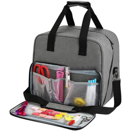 Shoulder bag for sewing machines, compatible with most standard models, light gray 2