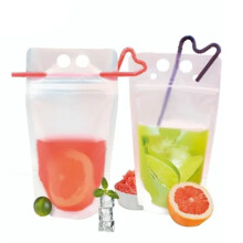 Sachês para bebidas para adultos, sacos reutilizáveis com fecho zip para smoothies com canudos, 1000ml de grande capacidade para sucos e bebidas