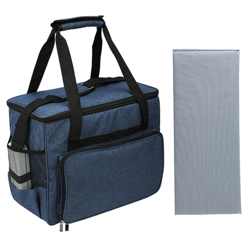 Sewing machine carrying case with multiple storage pockets, sewing machine carrying case with detachable shoulder strap in blue