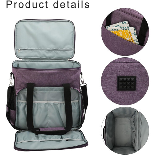 Sewing machine carrying case with multiple storage pockets, sewing machine carrying case with detachable shoulder strap in blue 1