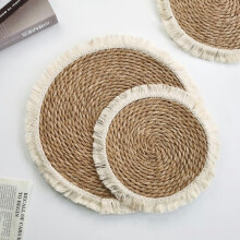 25/30cm round woven placemats with tassels, natural water hyacinth (Natural, 30cm)