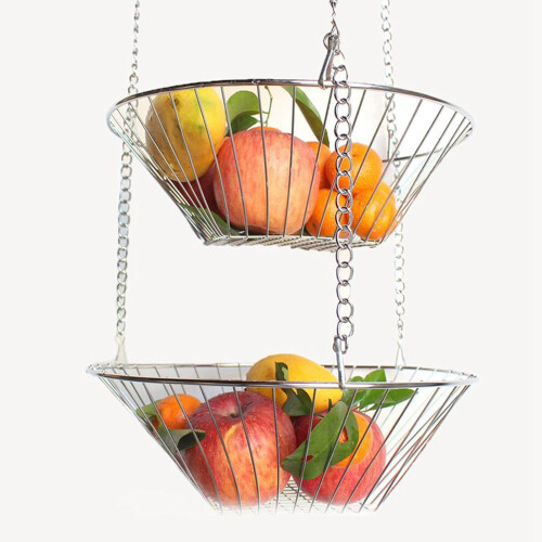 3-Tier Hanging Basket for Kitchen Storage, Rust-Resistant Iron Wire Fruit and Vegetable Organizer with Detachable Layers, Space-Saving Solution Multi- 1