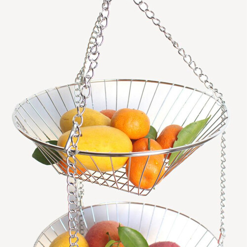 3-Tier Hanging Basket for Kitchen Storage, Rust-Resistant Iron Wire Fruit and Vegetable Organizer with Detachable Layers, Space-Saving Solution Multi- 2
